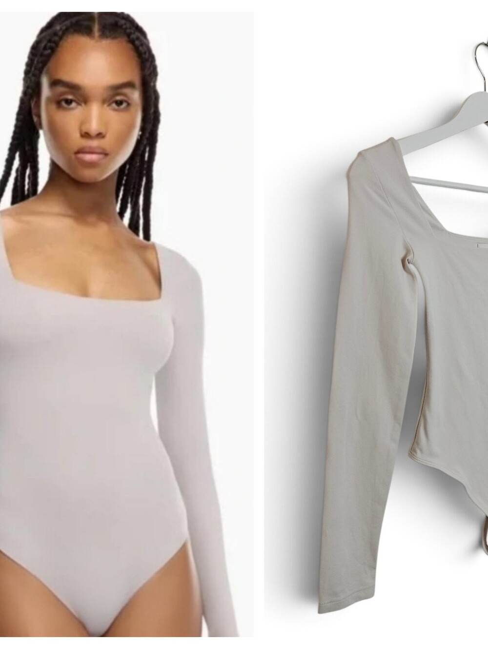 Aritzia Babaton Bodysuit XS Contour Squareneck Long Sleeve Opal Grey Second Skin